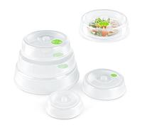 Flexzion Microwave Plate Covers Set of 5 - BPA-Free Microwave Cover with Adjustable Steam Vent, Dishwasher Safe Microwave Splatter Cover, Transparent Plastic Food Covers for Microwave Cooking