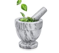 Flexzion Mortar and Pestle Set, White - Solid 4 inch Heavy Granite Molcajete Stone Grinder Crusher Bowl for Guacamole, Herbs, Spices, Garlic, Medicine Pills, Grain, Kitchen, Cooking