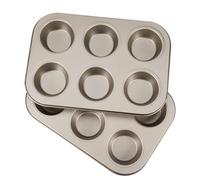 Flexzion Muffin Tray Cupcake Baking Pan 2 Pack, 6-Cup Nonstick Carbon Steel Muffin Tin Non-Stick Cupcake Tin Bakeware Accessories for Baking Cupcake Muffin Brownies Snack, Fridge Safe, Champagne Gold