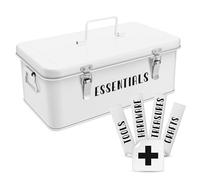 Flexzion Multipurpose Metal Storage Box - Metal Box with Lid, Handles, and Dual Latches for Medical and Tool Storage - 4 Compartments with Safety Lock, White