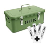 Flexzion Multipurpose Metal Storage Box - Metal Box with Lid, Handles, and Dual Latches for Medical and Tool Storage - 4 Compartments with Safety Lock, Green