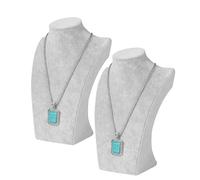 Flexzion Necklace Bust Display Stand (2 Pack) - 10 Inch 3D Mannequin Gray Velvet Necklace Display Holder for Home, Boutique & Trade Shows - Jewelry Display for Selling Necklace, Pendants, Lockets