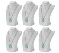 Flexzion Necklace Bust Display Stand (6 Pack) - 10 Inch 3D Mannequin Gray Velvet Necklace Display Holder for Home, Boutique & Trade Shows - Jewelry Display for Selling Necklace, Pendants, Lockets