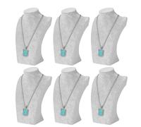 Flexzion Necklace Bust Display Stand (6 Pack) - 10 Inch 3D Mannequin Gray Velvet Necklace Display Holder for Home, Boutique & Trade Shows - Jewelry Display for Selling Necklace, Pendants, Lockets