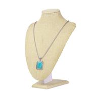 Flexzion Necklace Bust Display Stand - 9.6 Inch 3D Mannequin Beige Linen Necklace Display Holder for Home, Boutique & Trade Shows - Jewelry Display for Selling Necklace, Pendants, Chokers, Lockets