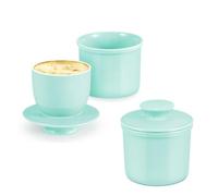 Flexzion Porcelain Butter Crock Butter Keeper, French Butter Dish Bell with Lid, Tabletop Spreadable Soft and Fresh Water Sealed Butter Holder Cafe Retro Collection Farmhouse Decor (Blue) 2 Pack