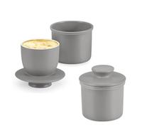 Flexzion Porcelain Butter Crock Butter Keeper, French Butter Dish with Lid, Tabletop Spreadable Soft and Fresh Water Sealed Butter Holder Cafe Retro Collection Farmhouse Decor 2 Pack (Gray)
