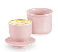 Flexzion Porcelain Butter Crock Butter Keeper, French Butter Dish with Lid, Tabletop Spreadable Soft and Fresh Water Sealed Butter Holder Cafe Retro Collection Farmhouse Decor (Pink)