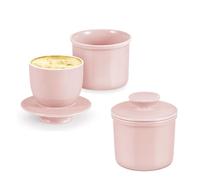 Flexzion Porcelain Butter Crock Butter Keeper, French Butter Dish with Lid, Tabletop Spreadable Soft and Fresh Water Sealed Butter Holder Cafe Retro Collection Farmhouse Decor 2 Pack (Pink)