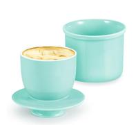 Flexzion Porcelain Butter Crock Keeper - French Dish With Lid, Tabletop Spreadable Soft and Fresh Water Sealed Holder, Cafe Retro Collection Farmhouse Decor (Blue)