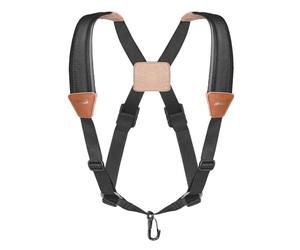 Flexzion Professional Saxophone Shoulder Strap w/Adjustable Chest Harness Design, Soft Padded Sax Holder w/Swivel Metal Hook, Musical Instrument Accessory for Alto Tenor Soprano Baritone Sax, Black