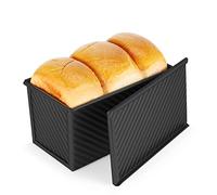 Flexzion Pullman Loaf Pan with Lid Bread Loaf Pan for Homemade Bread 1lb Dough Capacity Black Corrugated Square Bread Mold, Cake, Sandwich Sourdough, Toast Form Pullman Bread Pan with Lid (2 Pack)