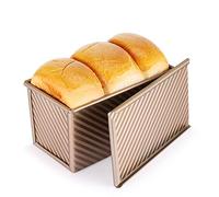 Flexzion Pullman Loaf Pan with Lid Bread Loaf Pan for Homemade Bread 1lb Dough Capacity Gold Corrugated Square Bread Mold, Cake, Sandwich Sourdough, Toast Form Pullman Bread Pan with Lid for Baking