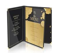 Flexzion Restaurant Menu Covers 8.5 x 11 Inch (1 Pack) - Book Style Bar Menu Holder with 3 Page 6 View - Transparent Clear Menu Book Covers with Gold Metal Corner for Restaurant, Hotel, Cafe