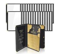 Flexzion Restaurant Menu Covers 8.5 x 11 Inch (30 Pack) - Book Style Bar Menu Holder with 3 Page 6 View - Transparent Clear Menu Book Covers with Gold Metal Corner for Restaurant, Hotel, Cafe