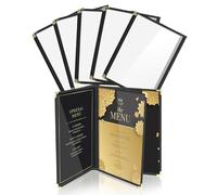 Flexzion Restaurant Menu Covers 8.5 x 11 Inch (6 Pack) - Book Style Bar Menu Holder with 3 Page 6 View - Transparent Clear Menu Book Covers with Gold Metal Corner for Restaurant, Hotel, Cafe