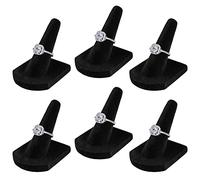Flexzion Ring Display Finger Shaped Velvet Single Ring Holder, Ring Displays for Selling or Personal Use, Ring Stand for Jewelry, Prong Ring, Championship Ring, and More, 6 Pack, Black
