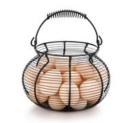 Flexzion Round Wire Basket - Chicken Egg Holder & Fruit/Vegetable Basket, Black, Rustic Farmhouse Decorative Egg Storage with Handle