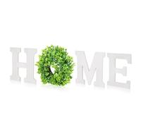 Flexzion Rustic Wooden Wall Hanging HOME D?cor Sign, Cutout Block Letters Weathered Wood With Plant Leaf Flower Circle Ring Wreath, Pediment Alphabets Plaques for House Decoration, White