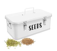 Flexzion Seed Saving Box - Metal Seed Storage Organizer Box with Lid, 4 Spacious Compartments Storage Bin for Garden Tools & More with Safety Locks, White