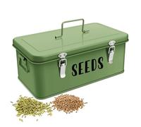 Flexzion Seed Saving Box - Metal Seed Storage Organizer Box with Lid, 4 Spacious Compartments Storage Bin for Garden Tools & More with Safety Locks, Green