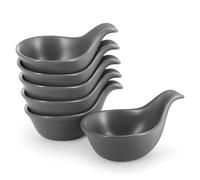 Flexzion Small Dipping Bowls with Handles, Ceramic Gray, 3 oz, 6-Pack
