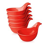 Flexzion Small Dipping Bowls with Handles, Ceramic Red, 3 oz, 6-Pack