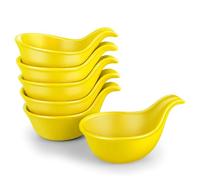 Flexzion Small Dipping Bowls with Handles, Ceramic Yellow, 3 oz, 6-Pack