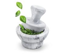 Flexzion Small Mortar and Pestle Set Marble Stone Crusher (White) - 4 Inch, 1/2 Cup Capacity Muddler and Bowl, Kitchen Hand Grinder for Spices, Herbs, Pills