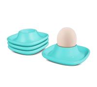 Flexzion Soft Boiled Egg Holder Set - 4-Piece Blue Ceramic Egg Cup, Stackable Egg Coddler Cups with Base for Serving, Breakfast, Brunch - Kitchen Table Decor, Blue