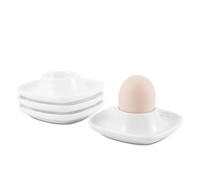 Flexzion Soft Boiled Egg Holder Set - 4-Piece White Ceramic Egg Cup, Stackable Egg Coddler Cups with Base for Serving, Breakfast, Brunch - Kitchen Table Decor, White
