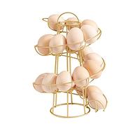 Flexzion Spiral Egg Rack for Fresh Eggs (Medium Egg Display) - Modern Egg Skelter Freestanding Wired Countertop Egg Holder for Fresh Eggs, Dispenser Stand, Storage Rack for Kitchen, Gold