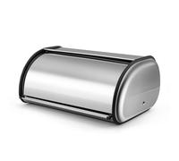 Flexzion Stainless Steel Bread Box Holder (13 inch) Metal Roll Up Top Lid Storage Container Bin Keeper for Homemade Cake Buns Toasts Loaves Pastries Pancakes Cookies, Ideal for Restaurant Home Kitchen