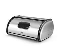 Flexzion Stainless Steel Bread Box Holder (17 inch) - Kitchen Countertop Metal Bread Storage with Roll Up Lid & Front Window for Restaurant & Homemade Cakes, Buns, Pastries, Pancakes, Cookies