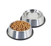 Flexzion Stainless Steel Dog Bowl No Mess Non Spill Dog Water Bowl Rubber Base Dog Bowls for Medium Sized Dog, Food and Water Dish, Pet Food Holder, 22 cm, 2 Pack