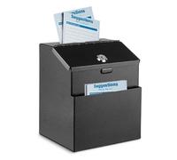 Flexzion Suggestion Box with Lock - Metal Drop Box with Slot, Wall Mount Donation Box with Lock for Ballot, Comment & Prayer Request Cards, Black Offering Box with 25 Cards