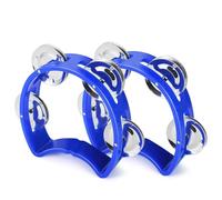 Flexzion Tambourine Hand Bell Percussion Musical Instruments (Blue, 2 Pack), Plastic Music Instrument Half Moon Mini D Handheld Shaker, Jingle Bells