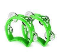 Flexzion Tambourine Hand Bell Percussion Musical Instruments (Green, 2 Pack), Plastic Music Instrument Half Moon Mini D Handheld Shaker, Jingle Bells