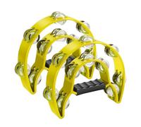 Flexzion Tambourine Metal Half Moon Musical Instruments Double Row Metal Jingles Hand Held Instruments Percussion with Ergonomic Handle Grip, Tambourines for Adults, 2 Packs - Yellow