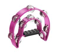Flexzion Tambourine Metal Half Moon Musical Instruments Double Row Metal Jingles Hand Held Instruments Percussion with Ergonomic Handle Grip, Tambourines for Adults, Pink