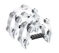 Flexzion Tambourine Metal Half Moon Musical Instruments Double Row Metal Jingles Hand Held Instruments Percussion with Ergonomic Handle Grip, Tambourines for Adults, 2 Packs - White