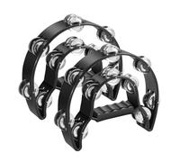 Flexzion Tambourine Metal Half Moon Musical Instruments Double Row Metal Jingles Hand Held Instruments Percussion with Ergonomic Handle Grip, Tambourines for Adults, 2 Packs - Black