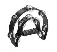 Flexzion Tambourine Metal Half Moon Musical Instruments Double Row Metal Jingles Hand Held Instruments Percussion with Ergonomic Handle Grip, Tambourines for Adults, Black