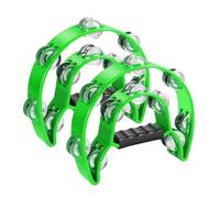 Flexzion Tambourine Metal Half Moon Musical Instruments Double Row Metal Jingles Hand Held Instruments Percussion with Ergonomic Handle Grip, Tambourines for Adults, 2 Packs - Green