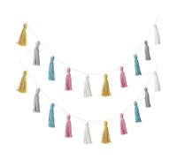 Flexzion Tassel Garland Macrame Pastel Banner Colorful Party Backdrop 2 Pack Cute Wall Hangings Drape Boho Decorations for Nursery Kids Living Room Bedroom Baby Shower Birthday Party Bunk Beds Decor