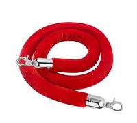 Flexzion Velvet Stanchion Rope (5FT, 1 Pack) 1.5" Thick Red Cord for Ball Crown Top Style Barriers Post, Crowd Queue Line Safe Control, Round Velour with Silver Plated Polished Snap Hook