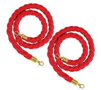 Flexzion Velvet Stanchion Rope (5FT, 2 Pack) 1.5" Thick Red Cord for Ball Crown Top Style Barriers Post, Crowd Queue Line Safe Control, Round Velour with Gold Plated Polished Brass Snap Hook