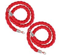 Flexzion Velvet Stanchion Rope (5FT, 2 Pack) 1.5" Thick Red Cord for Ball Crown Top Style Barriers Post, Crowd Queue Line Safe Control, Round Velour with Silver Plated Polished Snap Hook
