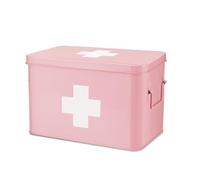 Flexzion Vintage First Aid Kit - 13" Pink Metal Box with Dividers, Removable Tray and White Cross Logo