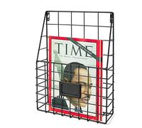 Flexzion Wall Mounted Magazine File Rack Organizer for Mail Entryway Kitchen Office Bathroom Home Basket Bin Decor Metal Wire Shelves Storage for A4 Documents Tablest DMs Comic Books Recipes, Black